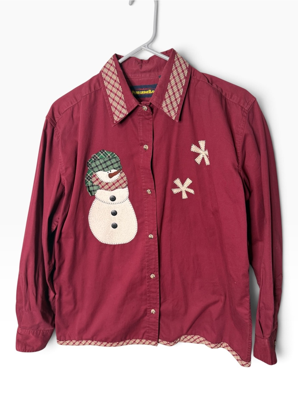 Peregrine Bay Burgundy Red Large Snowman Button Down Shirt